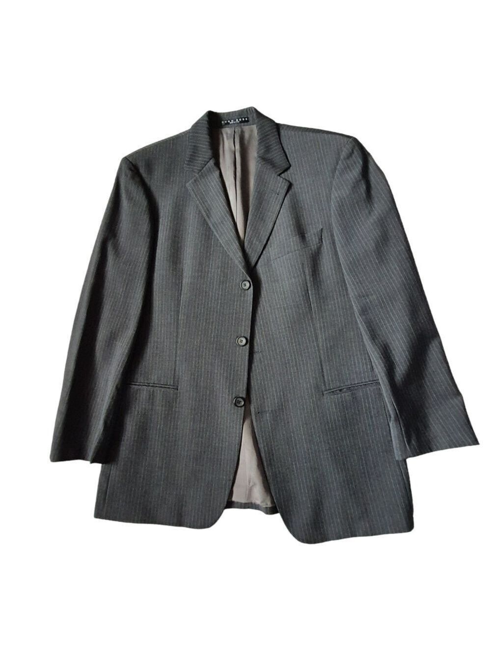 BOSS Hugo Boss Mens Pin Striped Suit Jacket Union Made Size 42R, Charcoal Gray